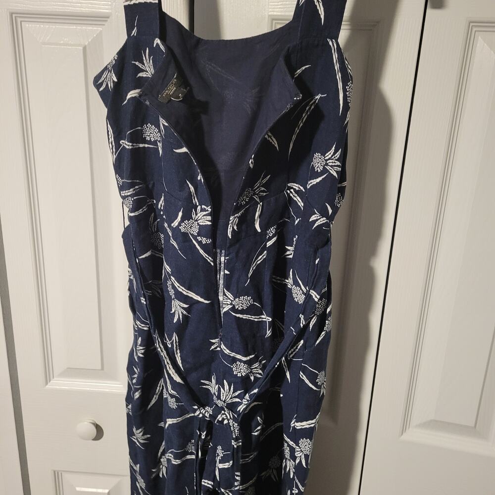 Modern Classic Ann Taylor Petite Wide Leg Cotton Linen Jumper Size 2 Floral Navy - Picture 7 of 11